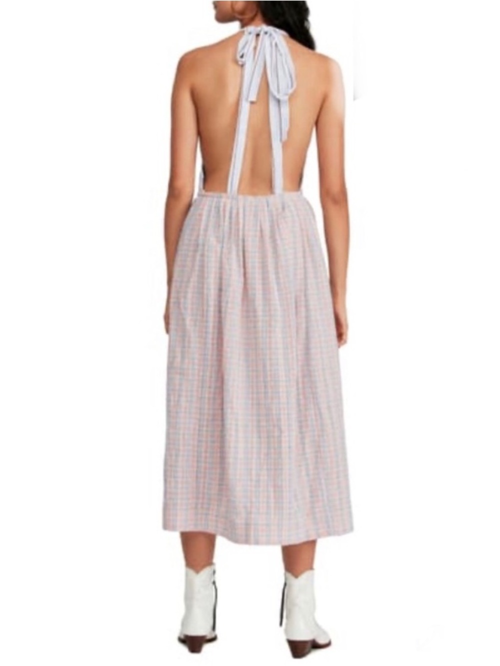 FREE PEOPLE Color Theory Pretty in Pink Plaid Midi Dress NWT sz S - Picture 3 of 7